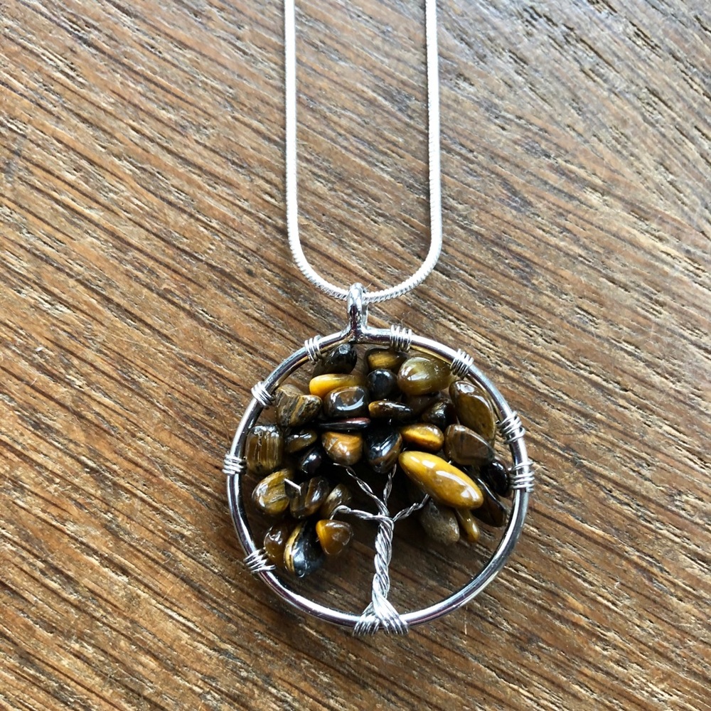 Tiger’s eye tree of life stone necklace NWT